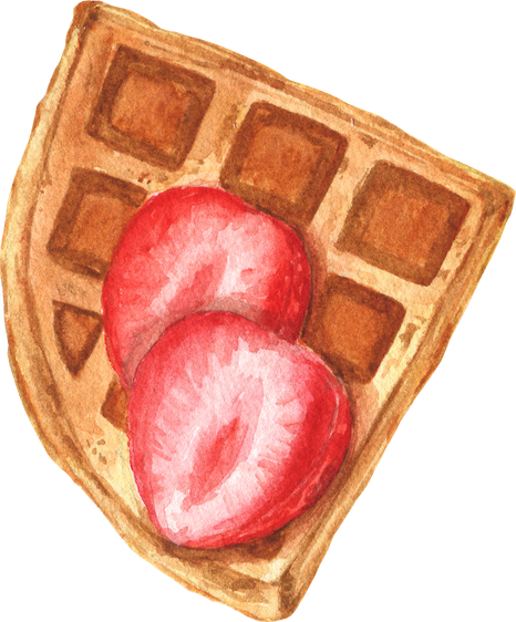 Belgian Waffle with Strawberry Watercolor